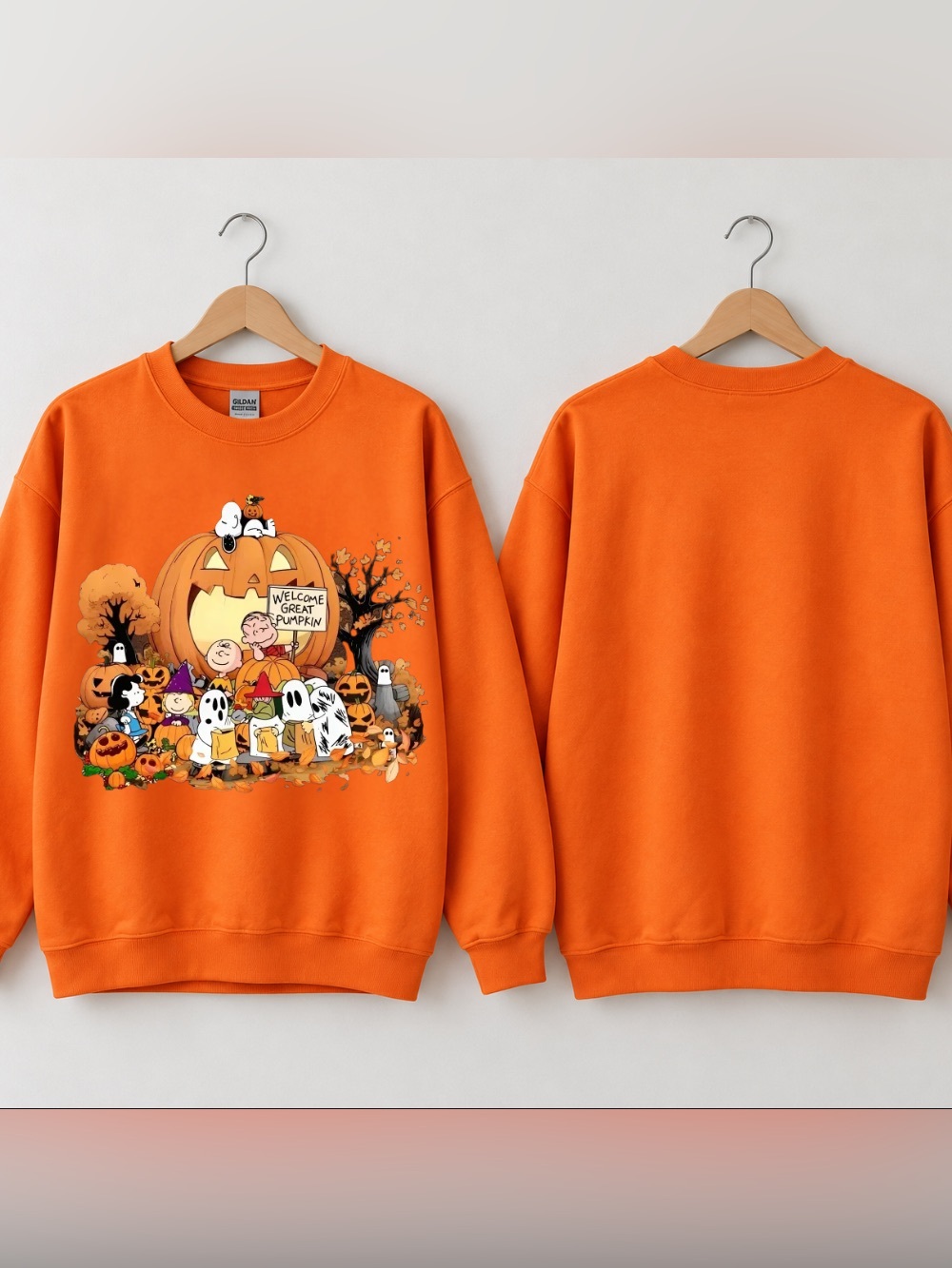 Peanuts Charlie Brown Welcome Great Pumpkin Halloween Vintage Orange Sweatshirt